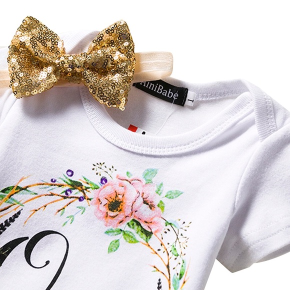 1st Birthday Outfit Onesie Tulle Skirt & Headband - Picture 2 of 8